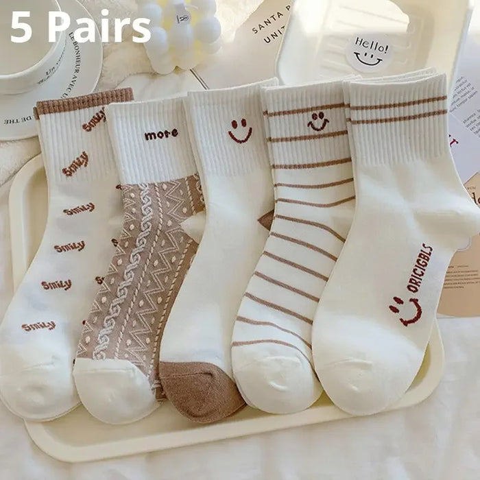 5 Pairs Medium Cartoon Stripes  High-quality Socks