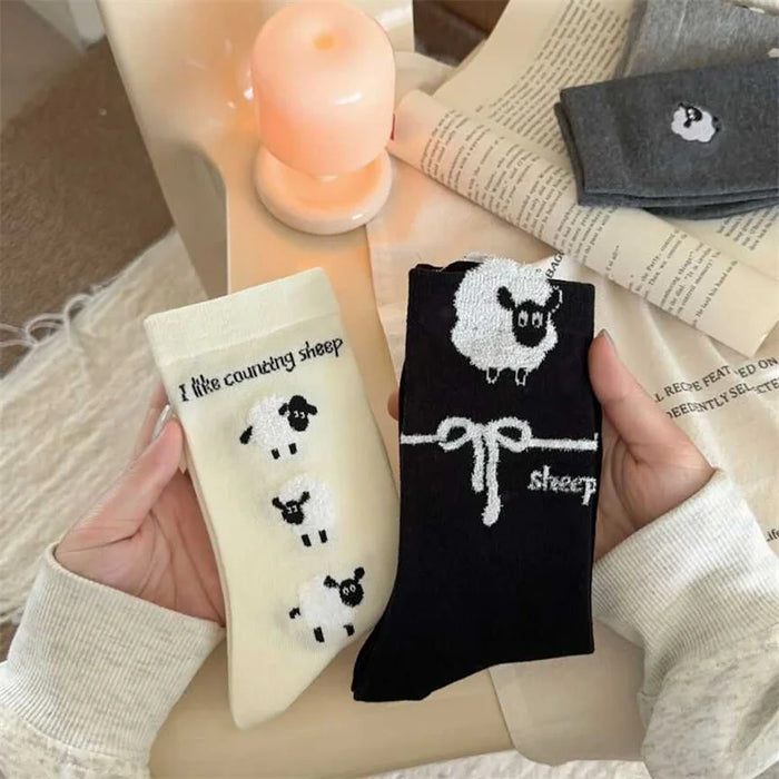 4Pairs/ Lovely Cartoon Sheep Print School Girls Socks