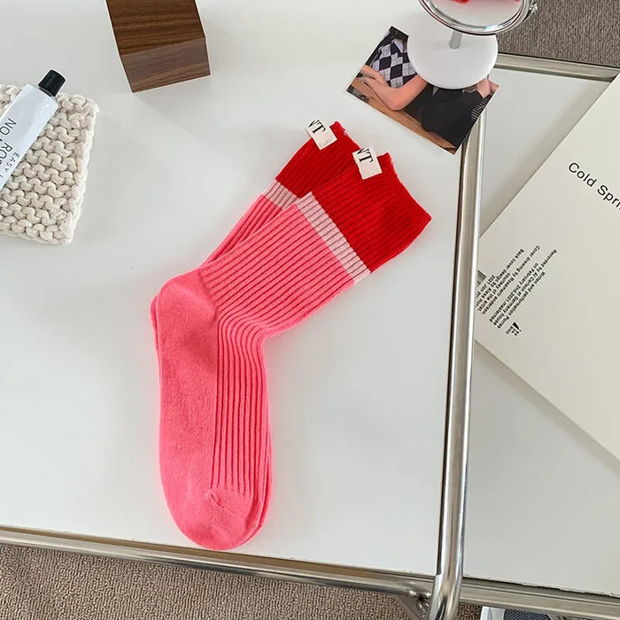 Contrast coloured socks, women's high top pile up socks