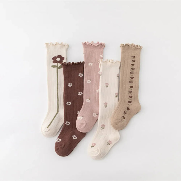Flower Striped Knee High Long Thermal Kids Socks