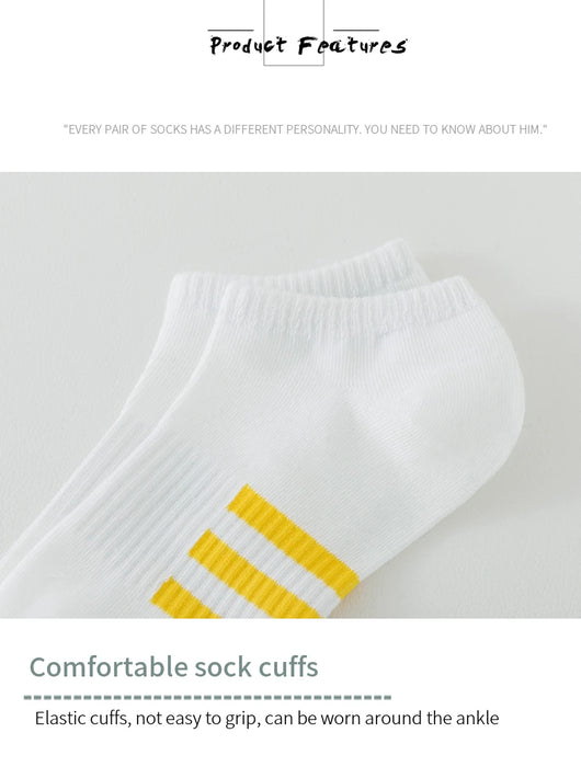 5 Pairs of White Cotton Socks for Men/women,  Trendy Boat Socks