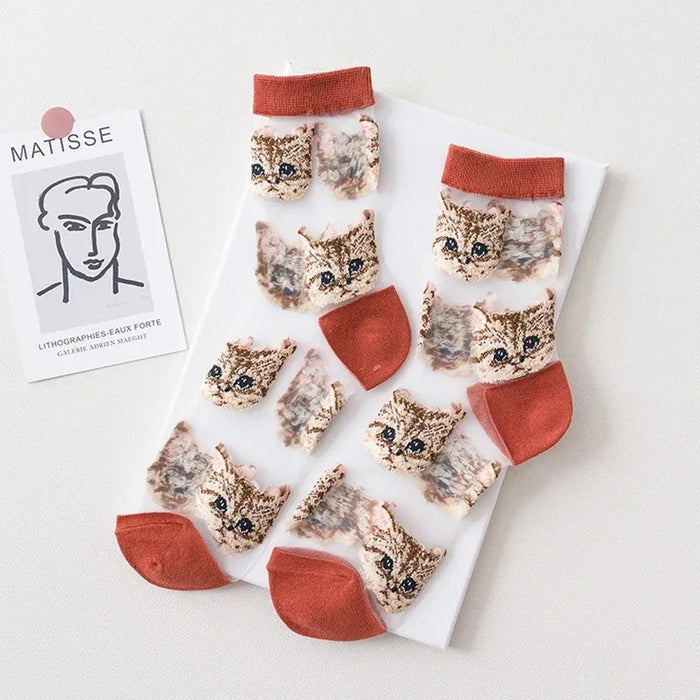Women Transparent Cute Cat Socks