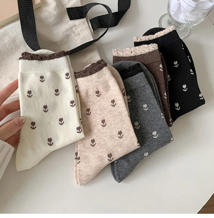 Long Breathable Retro Female Flower Socks