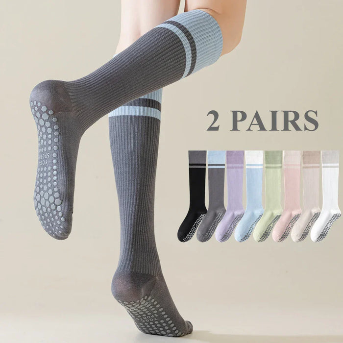 2-pairs-grip-pilates-socks-women-non-slip-yoga-fitness-calf-compression-socks-high-quality-cotton-running-sports-socks-ladies2-pairs-grip-pilates-socks-women-non-slip-yoga-fitness-calf-compression-socks-high-quality-cotton-running-sports-socks-ladies