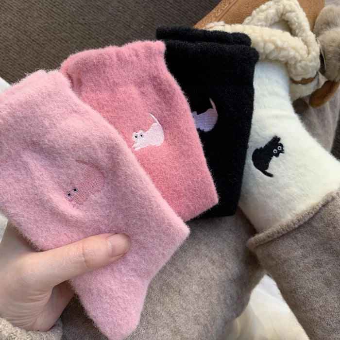 1/3P Cute Cat Mink Fleece Super Soft Socks for Women