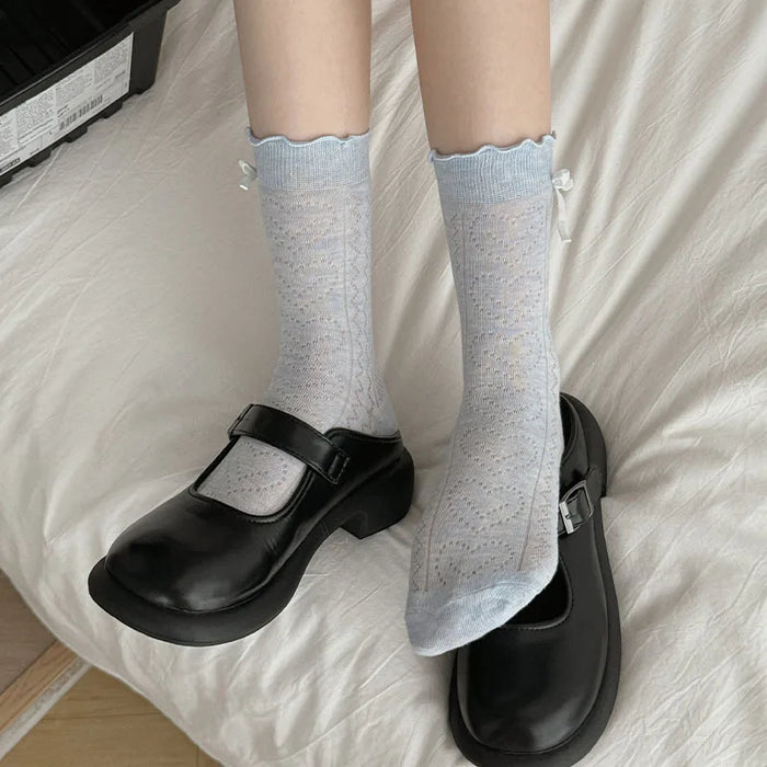 Sweet Bowknot Tied Middle Tube Socks Women Heel Bow Socks