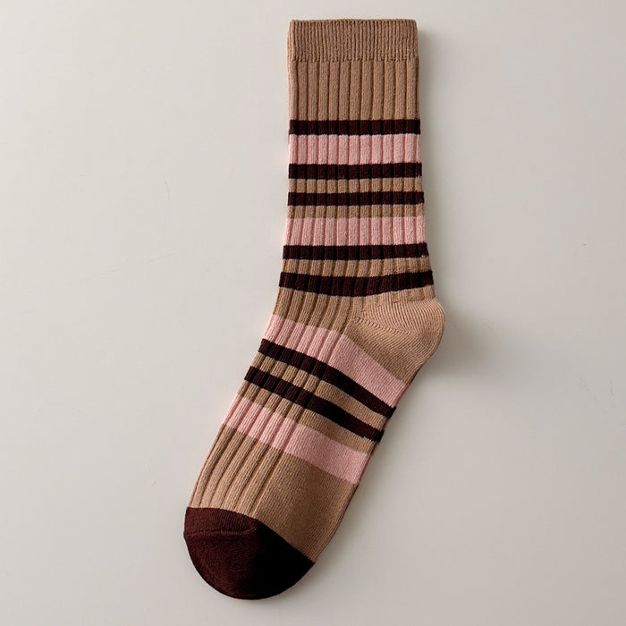 High Quality Cotton Knitting Women Socks Multicolor Striped