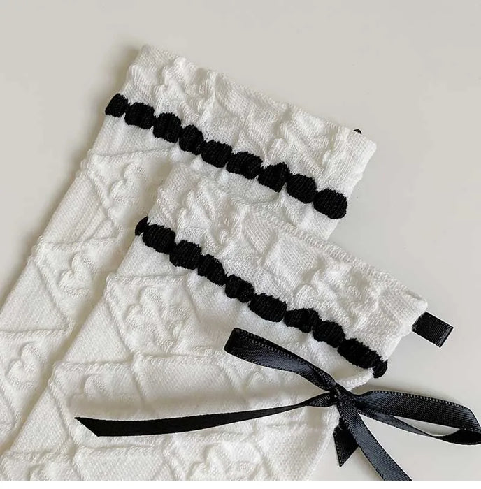 Trendy Sweet Crew Socks Bow Striped