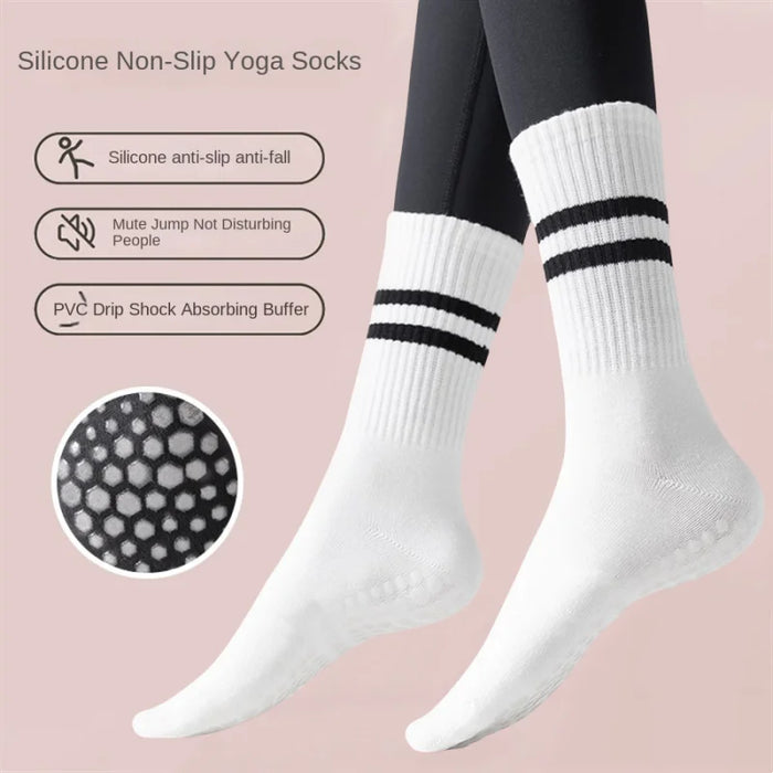 women-anti-skid-yoga-socks-grips-cotton-mid-tube-bottom-breathable-fitness-dance-barre-workout-pilates-socks-7-colors