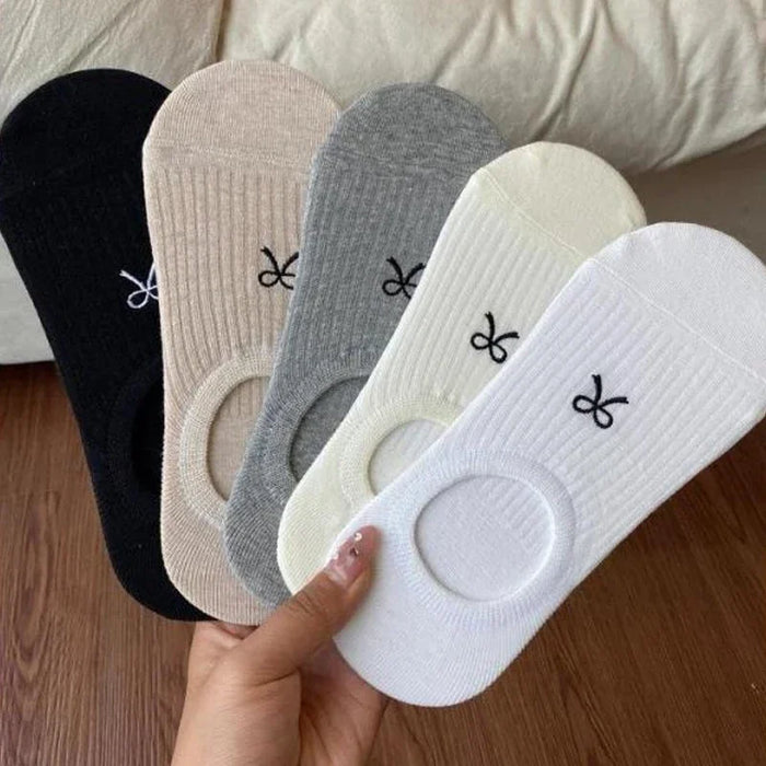 1-5pairs Summer Bowknot  Boat Socks for Women