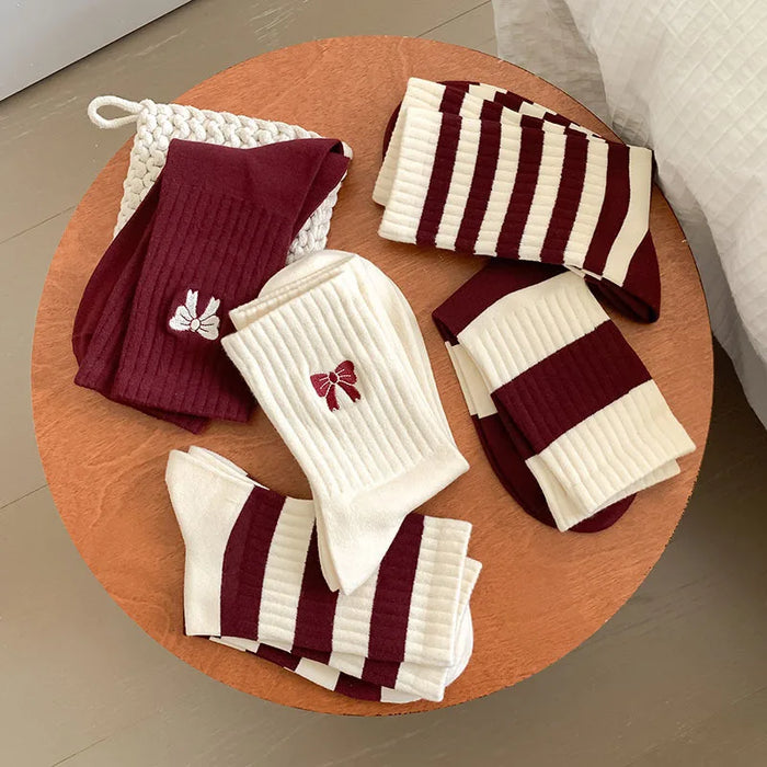 womens-cherry-color-trendy-striped-autumn-and-winter-new-mid-tube-socks-ankola-color-versatile-socks