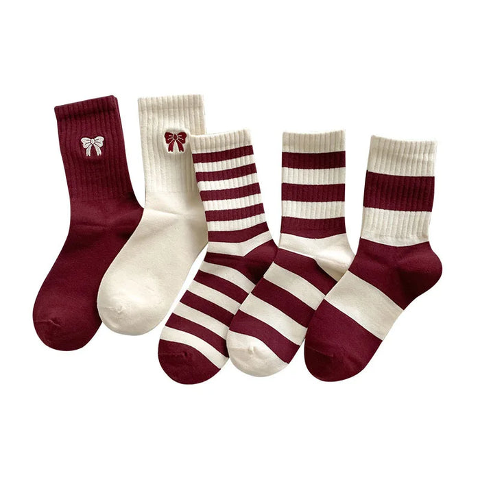 womens-cherry-color-trendy-striped-autumn-and-winter-new-mid-tube-socks-ankola-color-versatile-socks