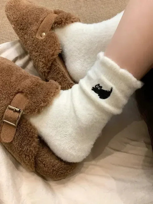 1/3P Cute Cat Mink Fleece Super Soft Socks for Women