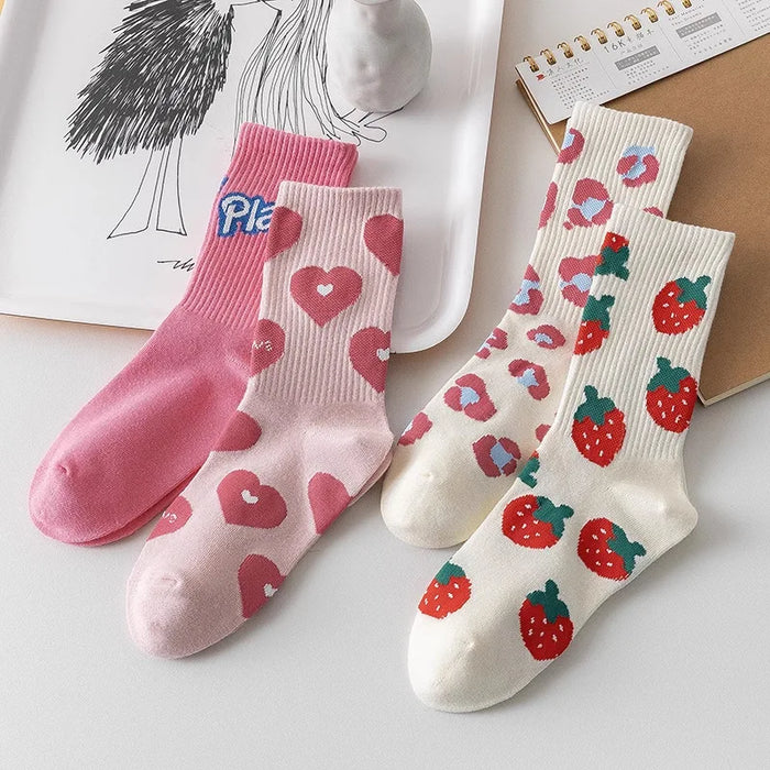 Women's Floral Heart Print Crew Socks