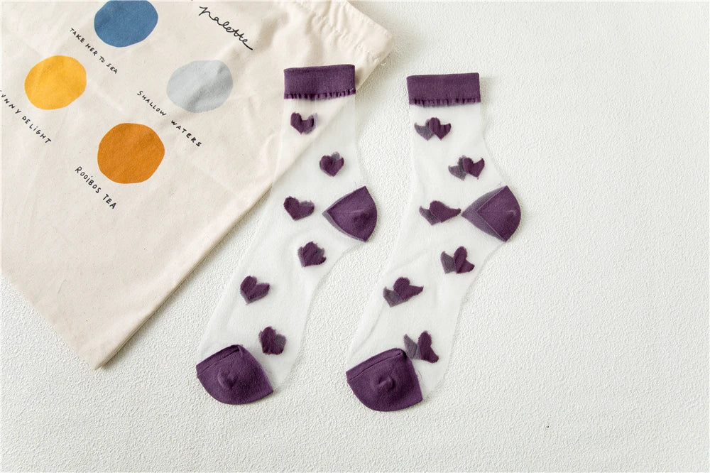 Transparent Women Socks Comfortable  Heart Pattern