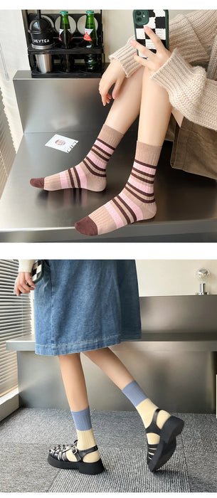 High Quality Cotton Knitting Women Socks Multicolor Striped
