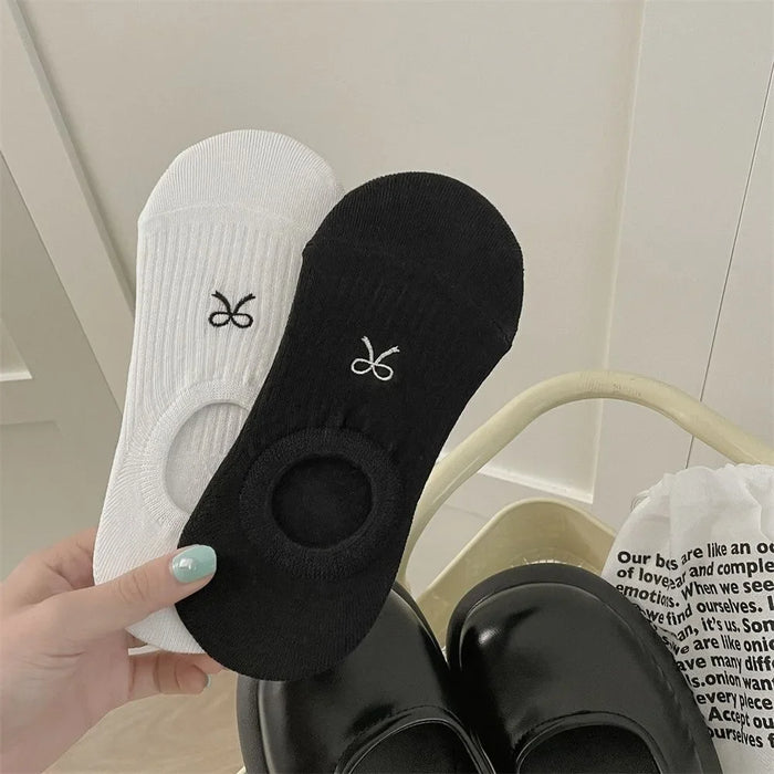 1-5pairs Summer Bowknot  Boat Socks for Women