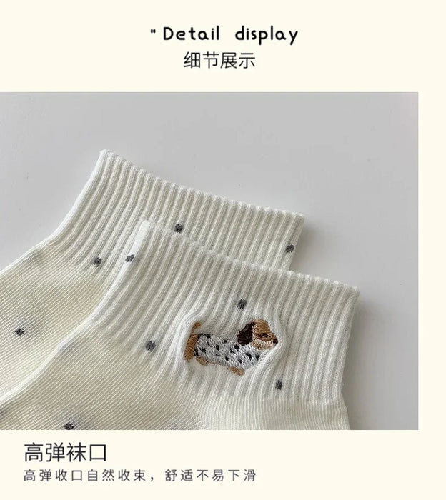 womens-socks-cartoon-dog-embroidery-short-socks-spring-summer-thin-cute-cotton-socks-boneless-sweat-absorbing-wave-point-socks