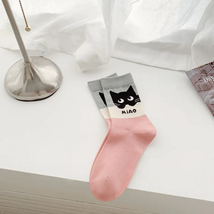 Fashion Cat Cartoon Socks, Breathable Long Causal