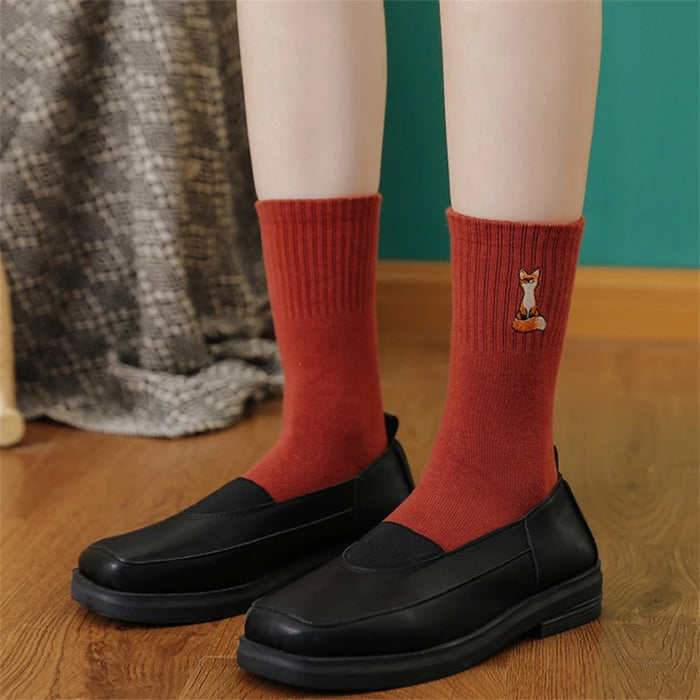 New Cute Embroidery Fox Cartoon Animal Socks