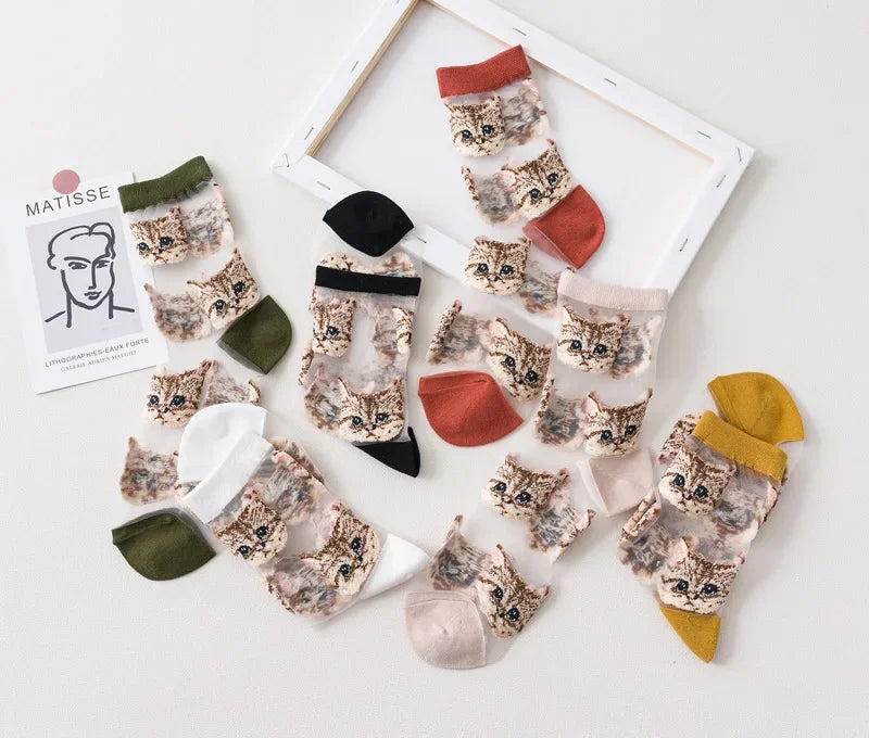 Women Transparent Cute Cat Socks