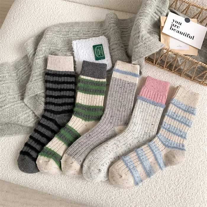Wool Stripe Designer Socks Middle Tube