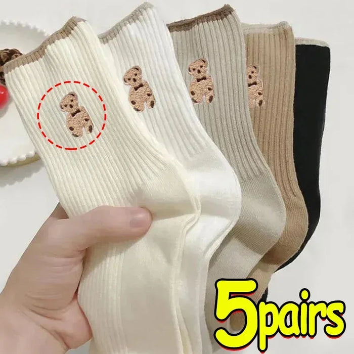 5pairs Cartoon Bear Socks Soft Cotton Socks