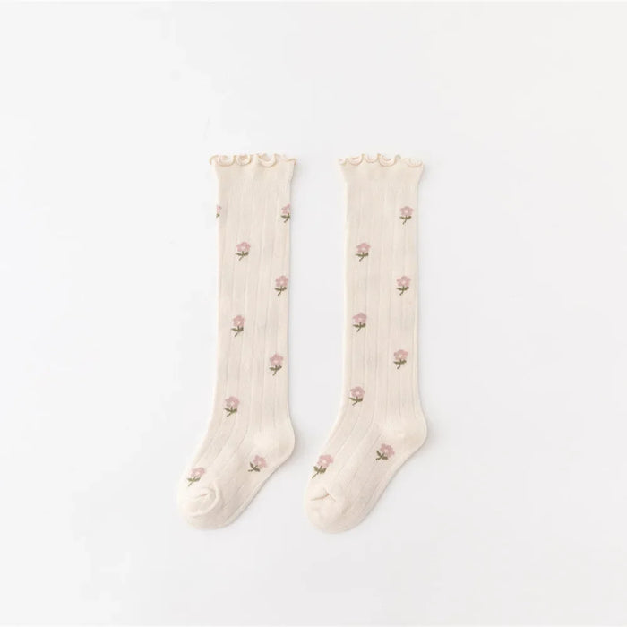 Flower Striped Knee High Long Thermal Kids Socks