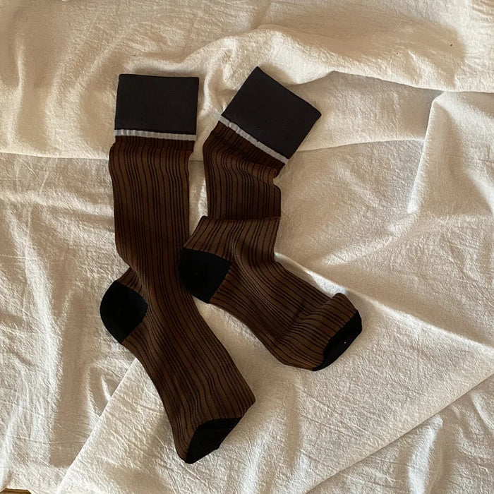 Transparent silk thin striped socks
