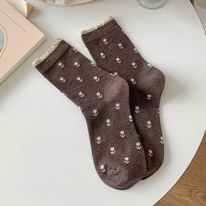 Long Breathable Retro Female Flower Socks