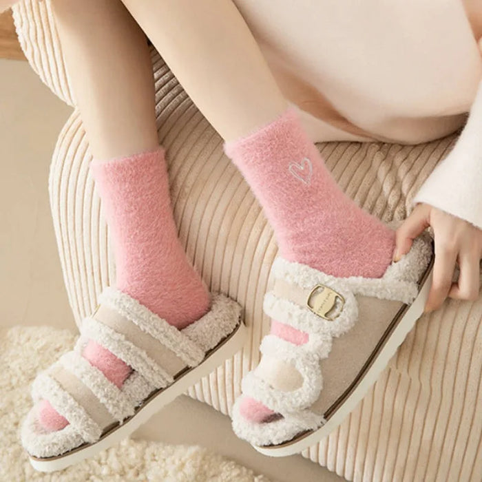 thickened-middle-tube-socks-mink-fur-pink-embroidered-heart-shaped-women-autumn-winter-warm-sleep-home-solid-color-plush-sock