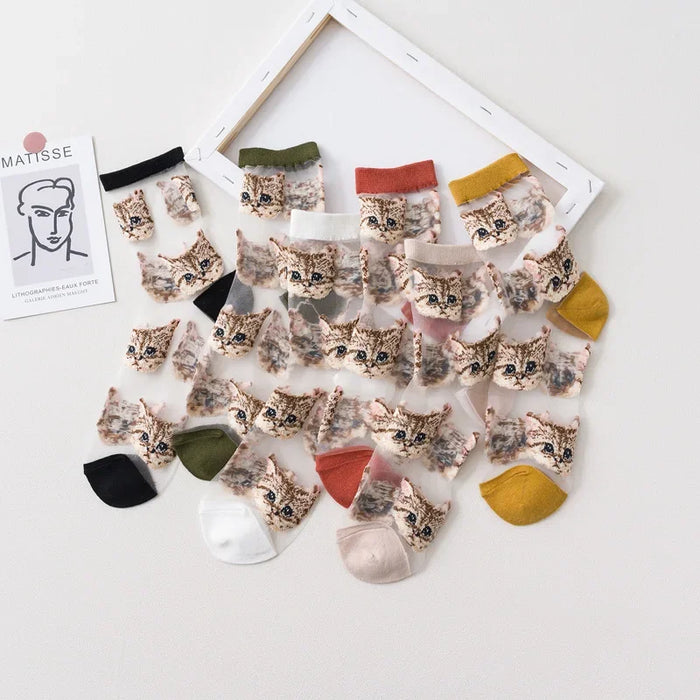 Women Transparent Cute Cat Socks