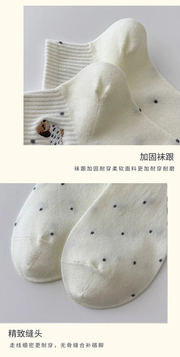 womens-socks-cartoon-dog-embroidery-short-socks-spring-summer-thin-cute-cotton-socks-boneless-sweat-absorbing-wave-point-socks