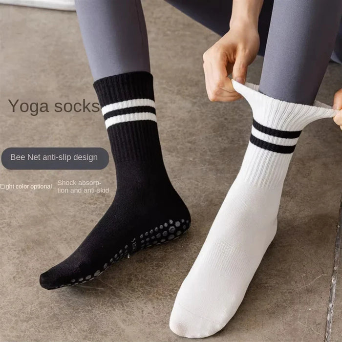 women-anti-skid-yoga-socks-grips-cotton-mid-tube-bottom-breathable-fitness-dance-barre-workout-pilates-socks-7-colors