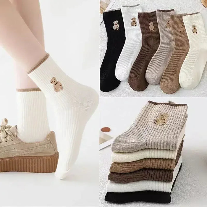 5pairs Cartoon Bear Socks Soft Cotton Socks