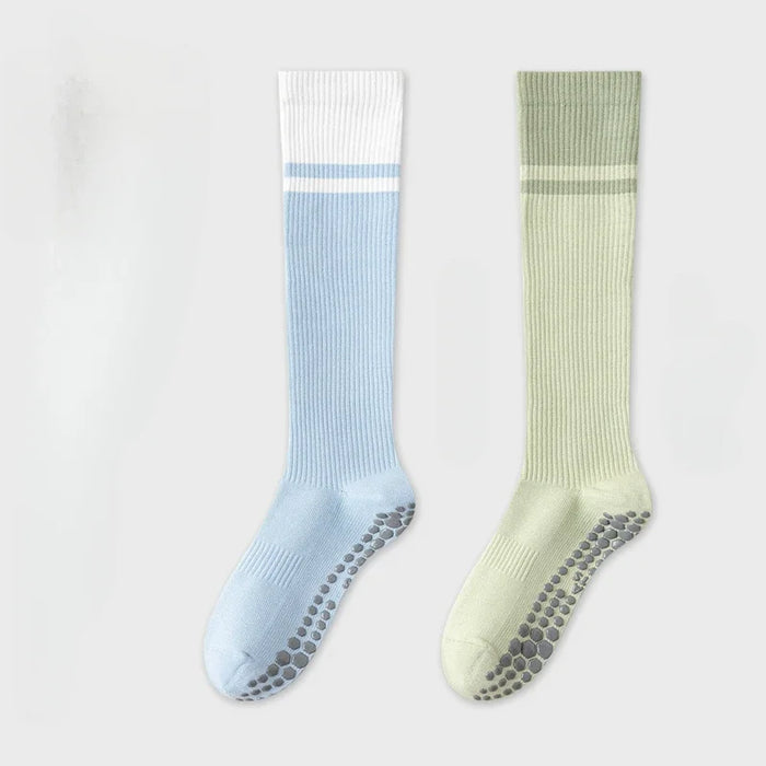 2-pairs-grip-pilates-socks-women-non-slip-yoga-fitness-calf-compression-socks-high-quality-cotton-running-sports-socks-ladies