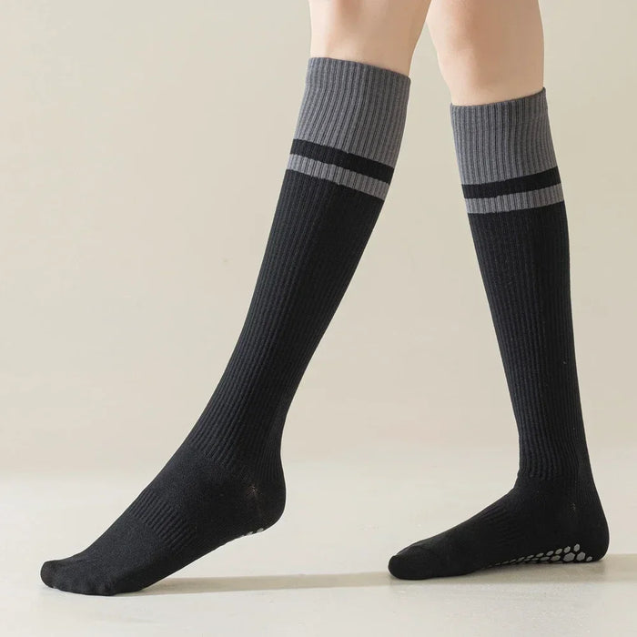 2-pairs-grip-pilates-socks-women-non-slip-yoga-fitness-calf-compression-socks-high-quality-cotton-running-sports-socks-ladies