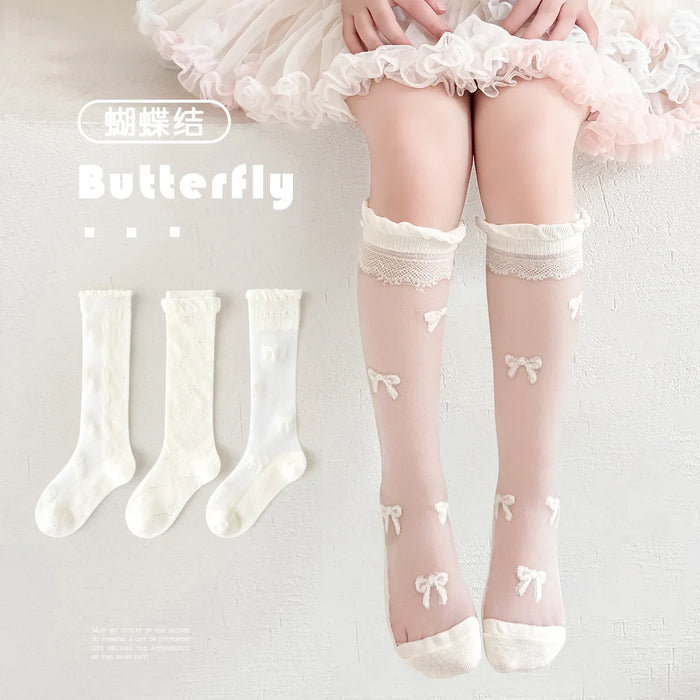 3 Pairs/bag Fancy Lace Socks Girls Summer Long Socks