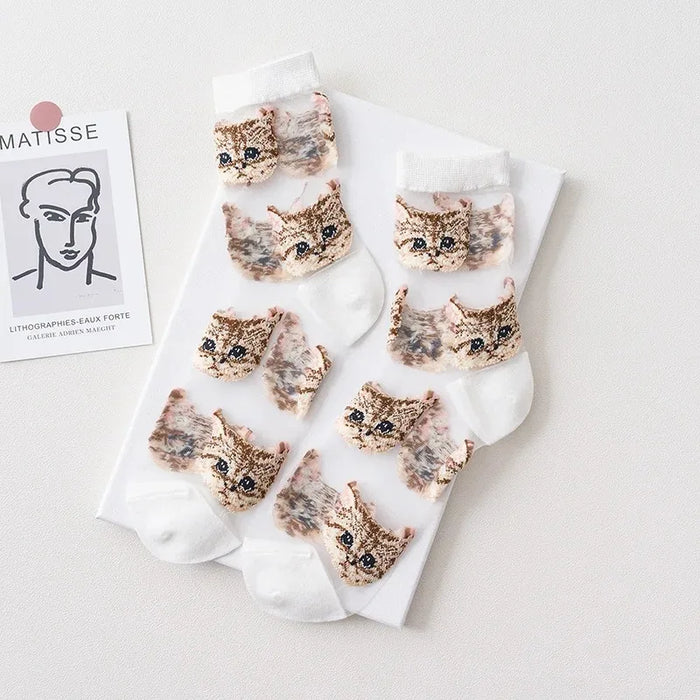 Women Transparent Cute Cat Socks