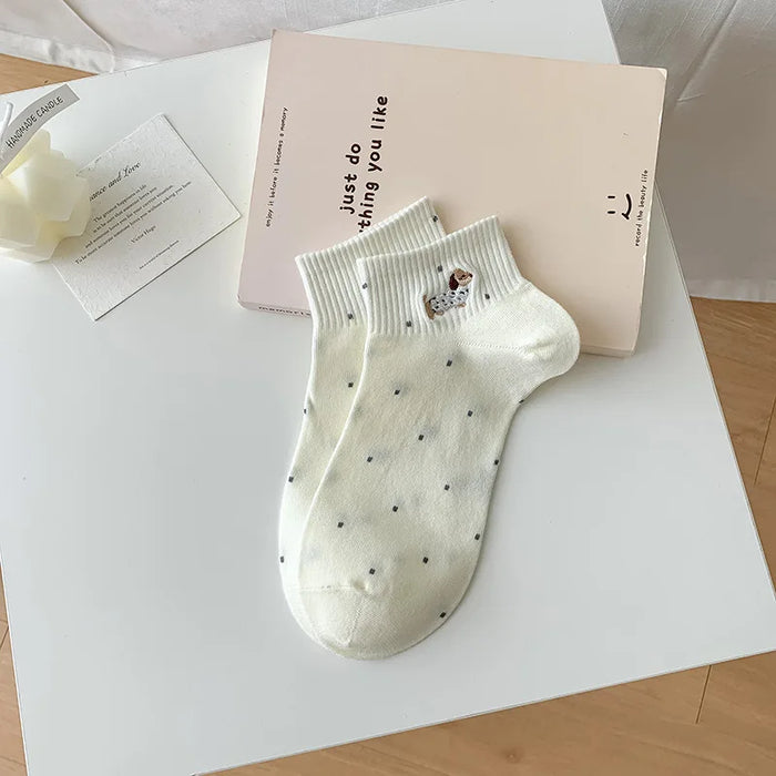 womens-socks-cartoon-dog-embroidery-short-socks-spring-summer-thin-cute-cotton-socks-boneless-sweat-absorbing-wave-point-socks