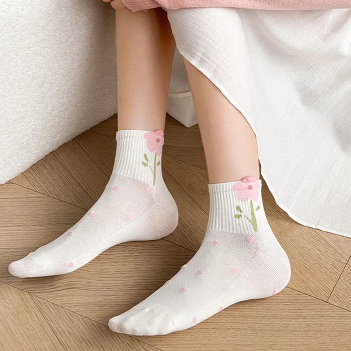 5/10 Pairs Women Bow Print Mid Tube Socks