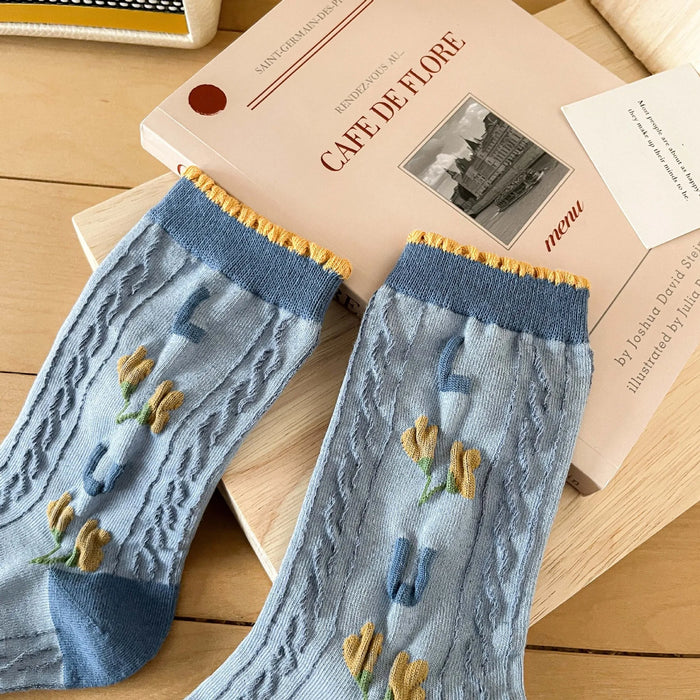 Blue Women Cartoon Print  Socks