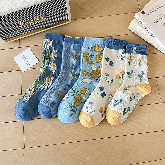 Blue Women Cartoon Print  Socks