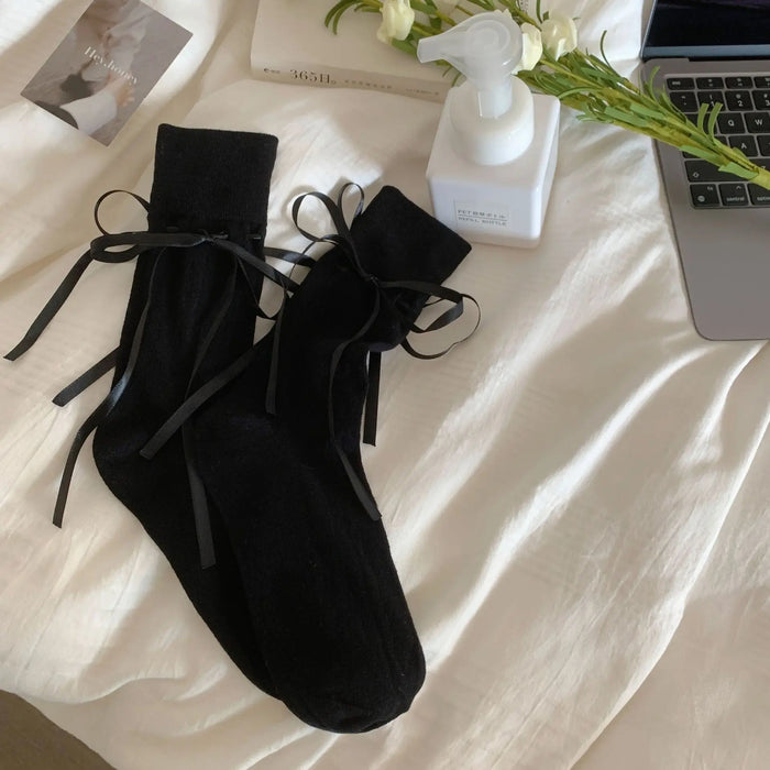 socks-women-bow-straps-hollow-solid-color-spring-and-autumn-ballet-socks-middle-tube-ribbon-casual-socks-for-women