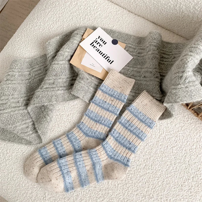Wool Stripe Designer Socks Middle Tube