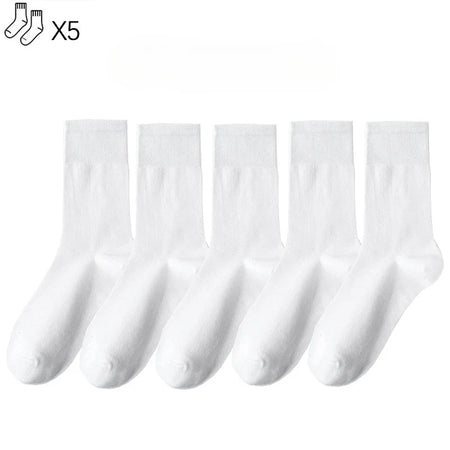5-pairs-of-womens-socks-mid-tube-stacked-socks-solid-color-flat-bottom-casual-socks-black-and-white-spring-and-autumn-socks