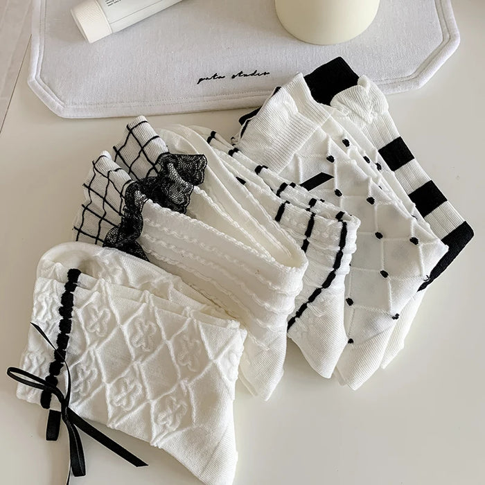 Trendy Sweet Crew Socks Bow Striped