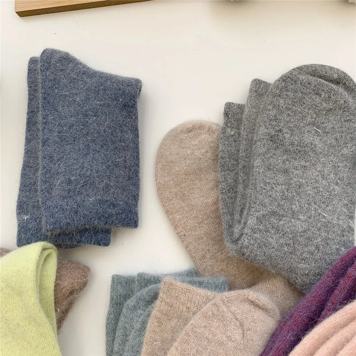 Rabbits Hair Women's Socks Solid Thermal Cashmere