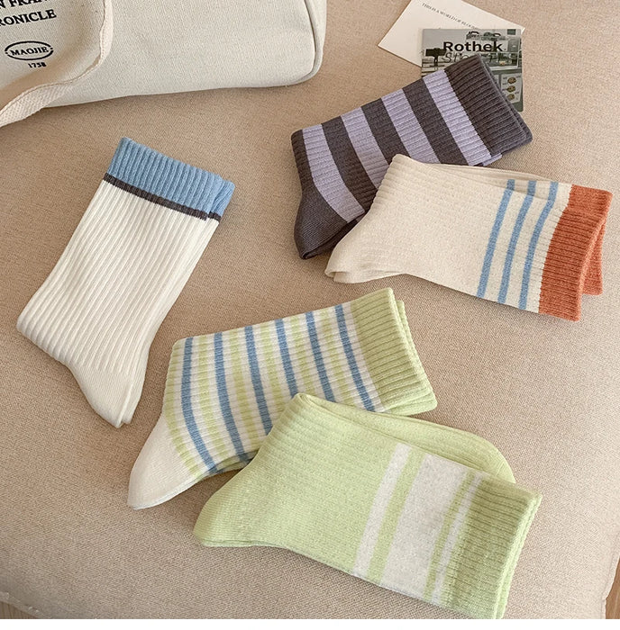 Mixed-color Daily Elastic Crew Socks Comfortable