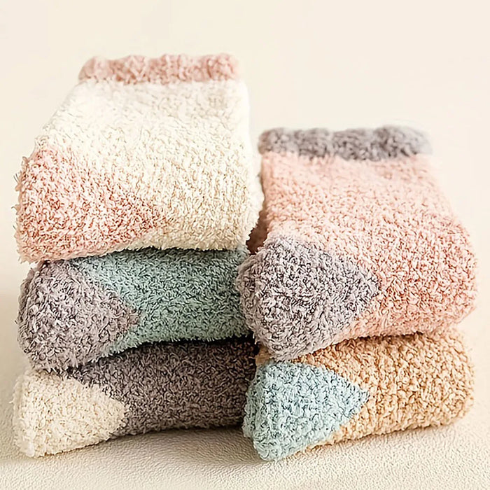 5 Pairs Thick Coral Fleece Socks Warm And Soft Mid Length Socks